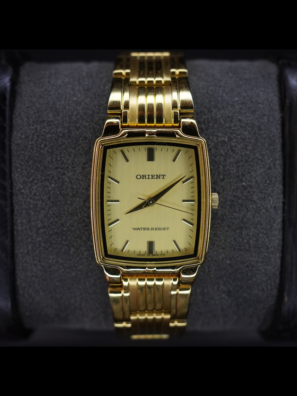Vintage Orient QBCM-A0 Gold Tone Tank Quartz Men’s Watch Water Resistant Japan